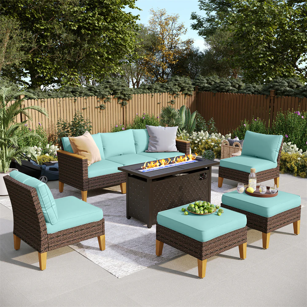 PHI VILLA 7-Seat Luxurious Half-moon Rattan Sofa with 45