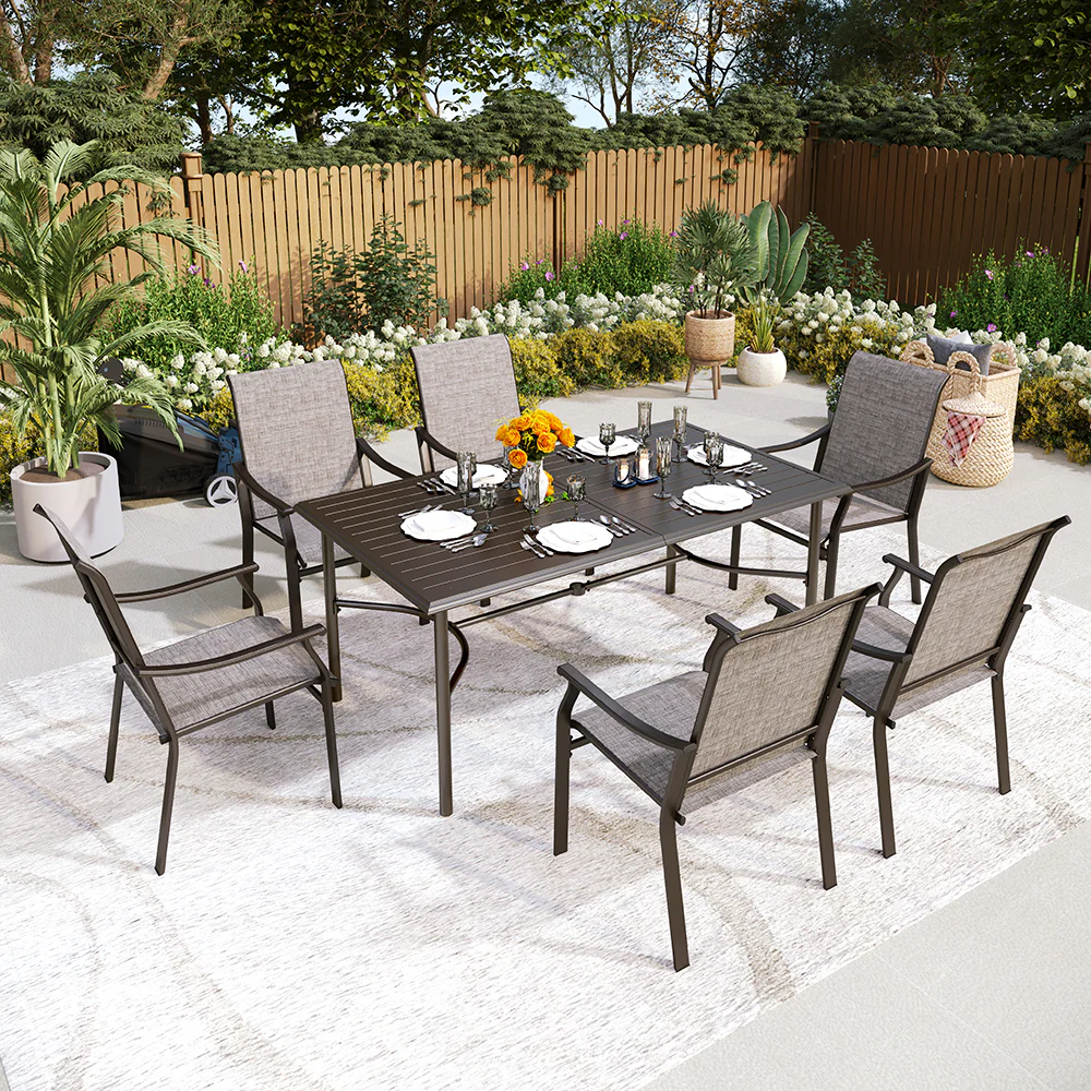 Sophia & William 7-Piece Ergo Sling Chairs Patio Dining Set with Bowed-bar Table