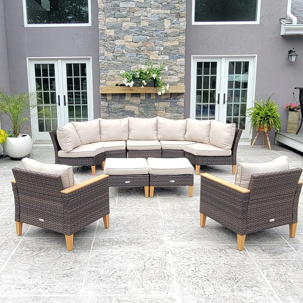 PHI VILLA 9-Piece Rattan Half-Moon Curved Luxury Outdoor Sofa