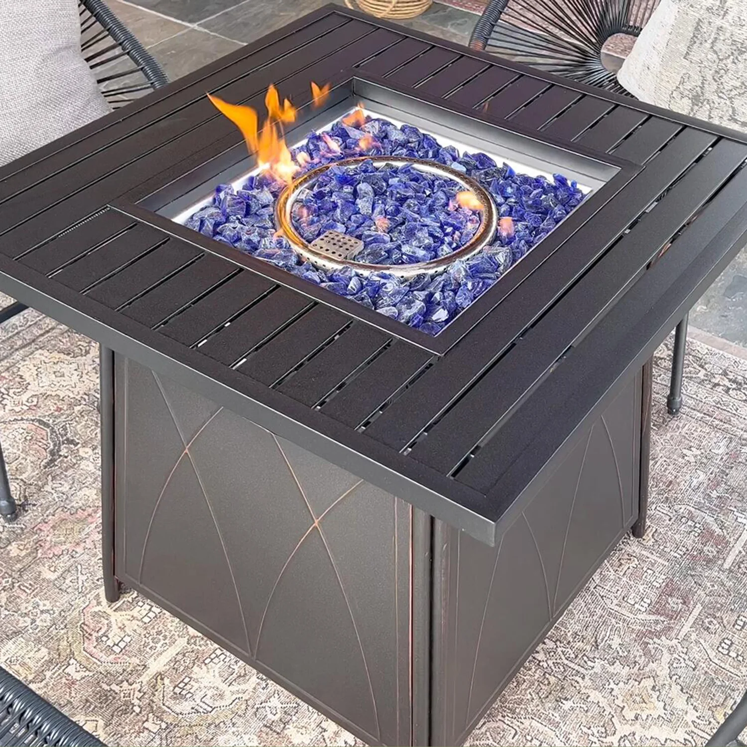 PHI VILLA 28 Inch, 50,000BTU Metal Gas Fire Pit Table with Lid