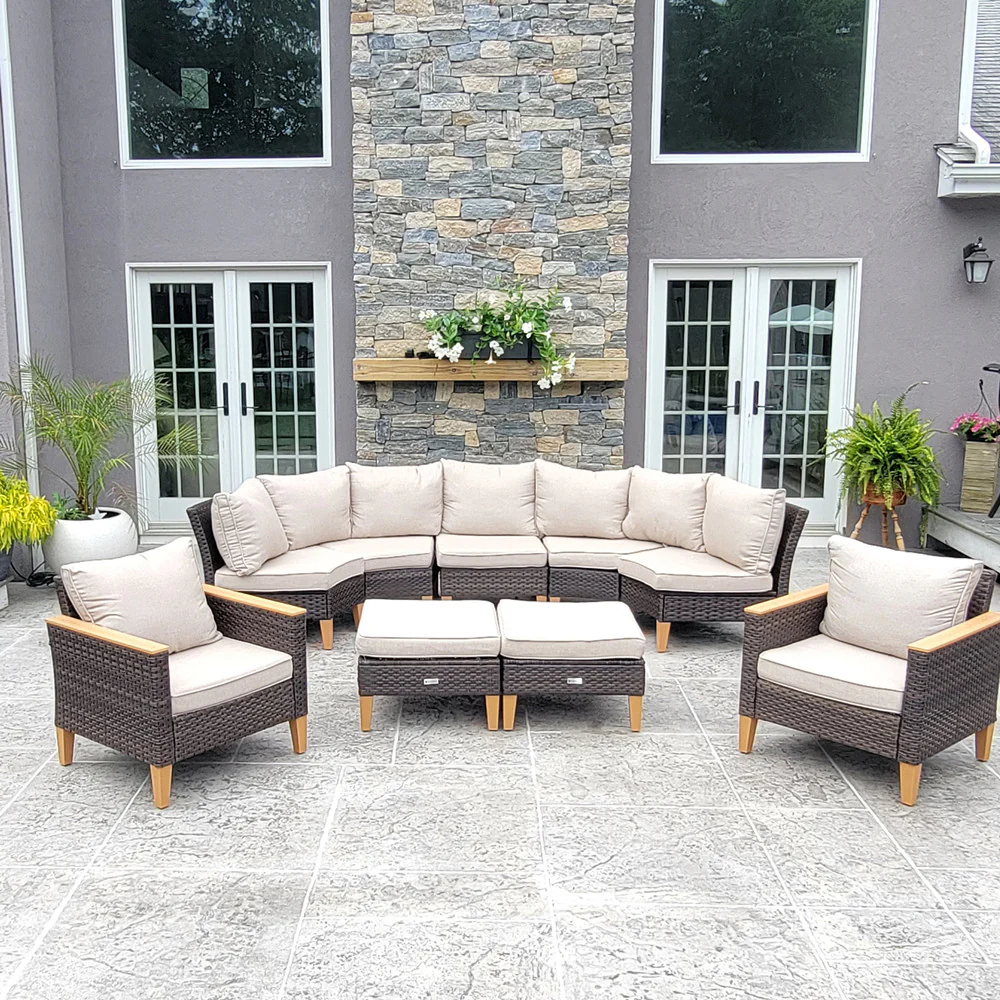 PHI VILLA 9-Piece Rattan Half-Moon Curved Luxury Outdoor Sofa