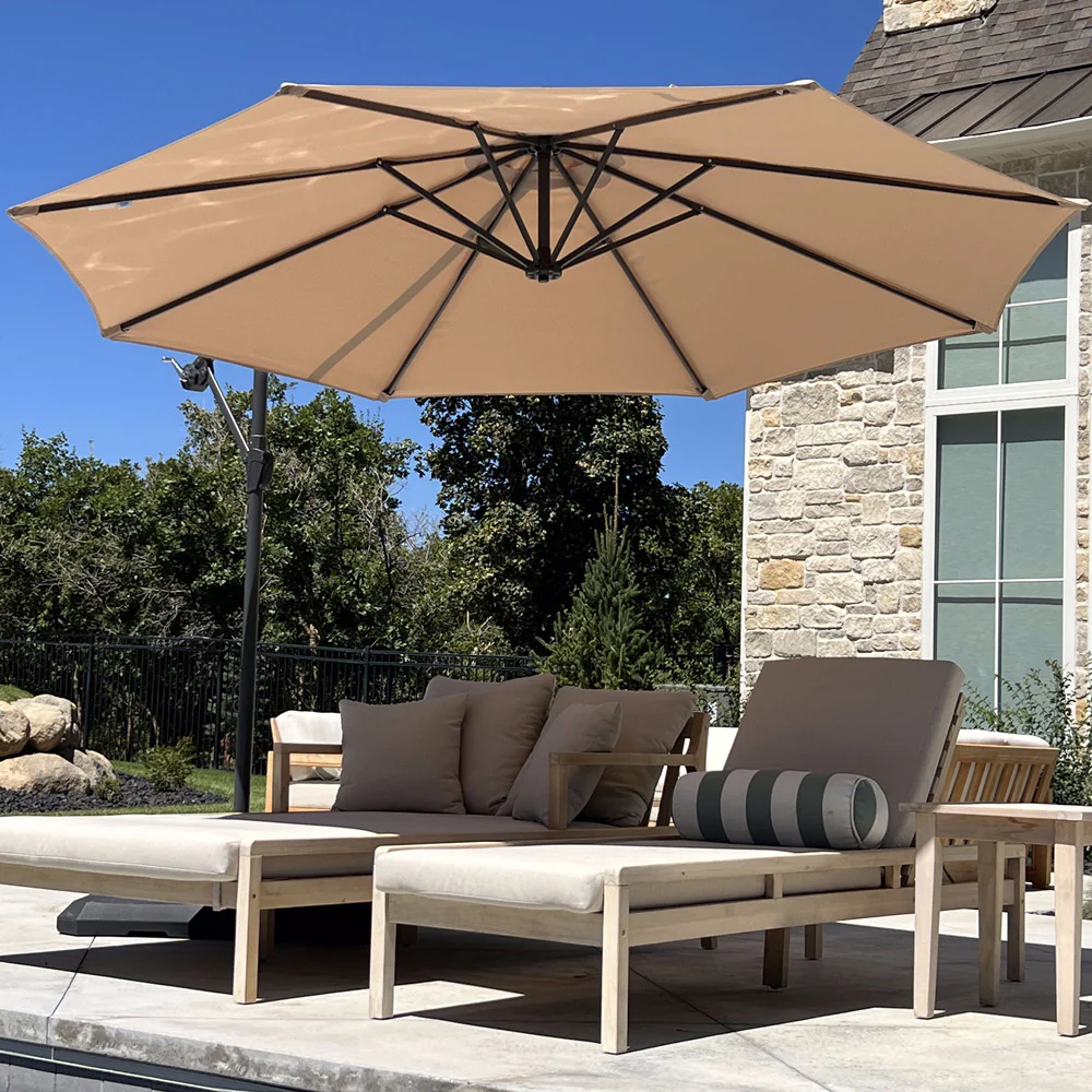 PHI VILLA 10ft Outdoor Patio Offset Cantilever Umbrella with Cross Base