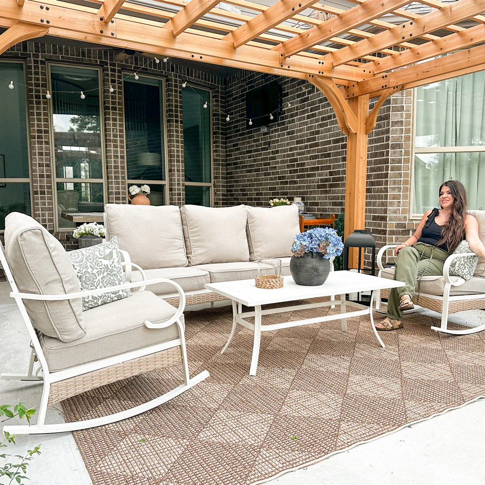 Phi Villa 5-Seater Porcelain White Enlarged Sofa Set for Backyard