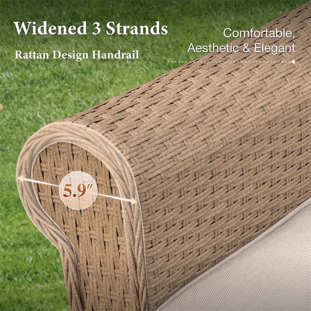 Phi Villa Outdoor Rattan Loveseat Sofa Set with T-Shaped Sponge Cushion