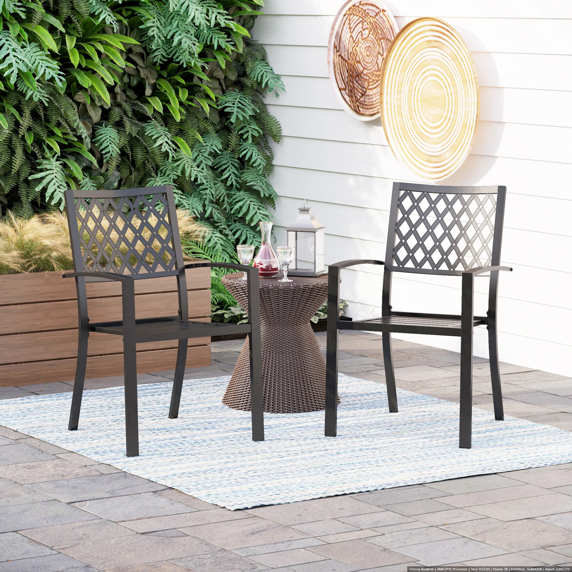 PHI VILLA 2-Piece Outdoor Patio Metal Dining Chairs for Garden,Backyard