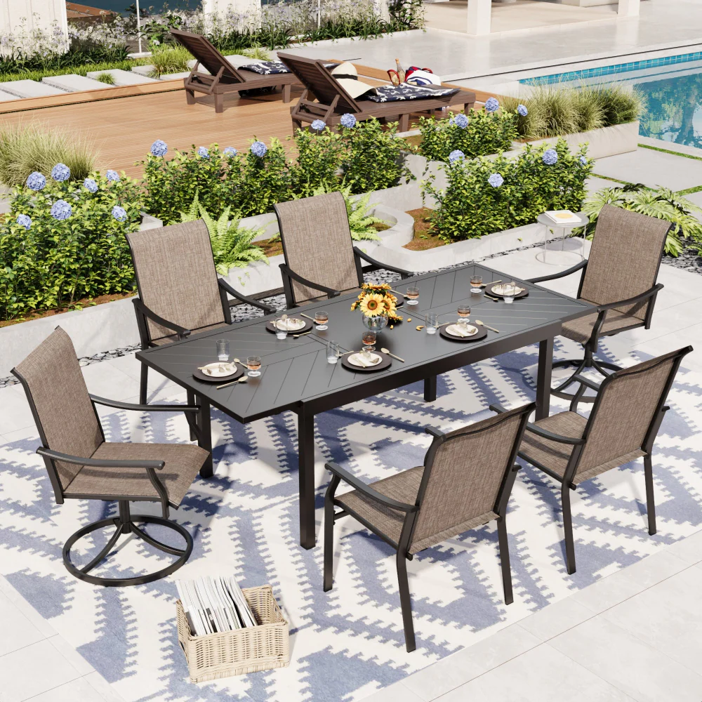Sophia & William 7 Piece Ergo Sling Fixed & Swivel Chairs Patio Dining Set with Expandable Table