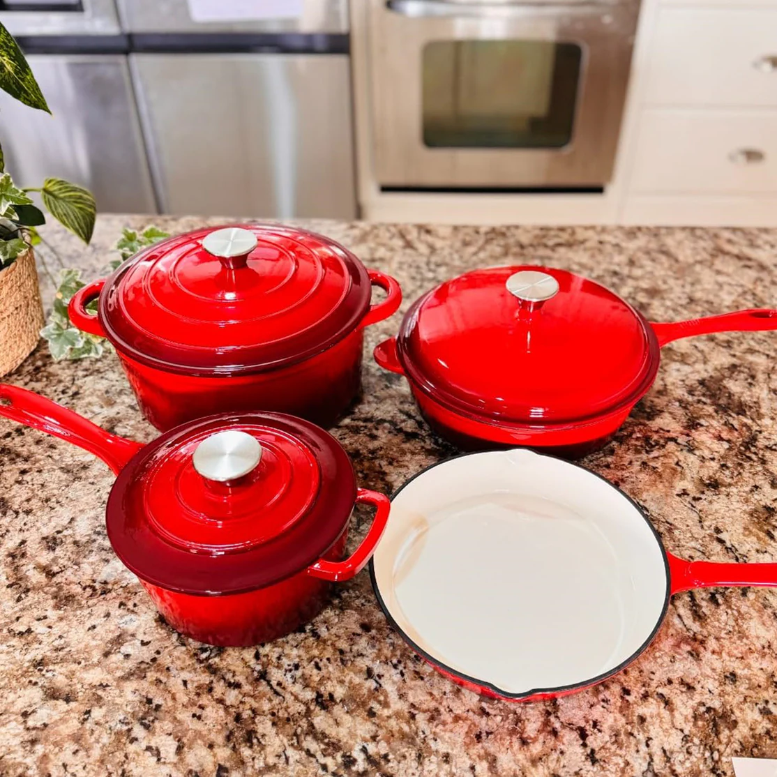 Kitchen Academy 7 Piece Enameled Cast Iron Cookware Set, PFOA&PFAS Free