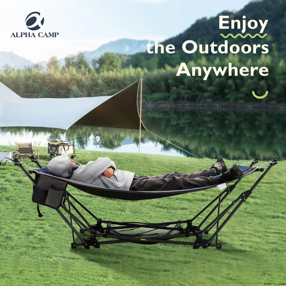 Portable Hammock Bed with Stand for Patio, Backyard, Garden and Beach - Alpha Camp