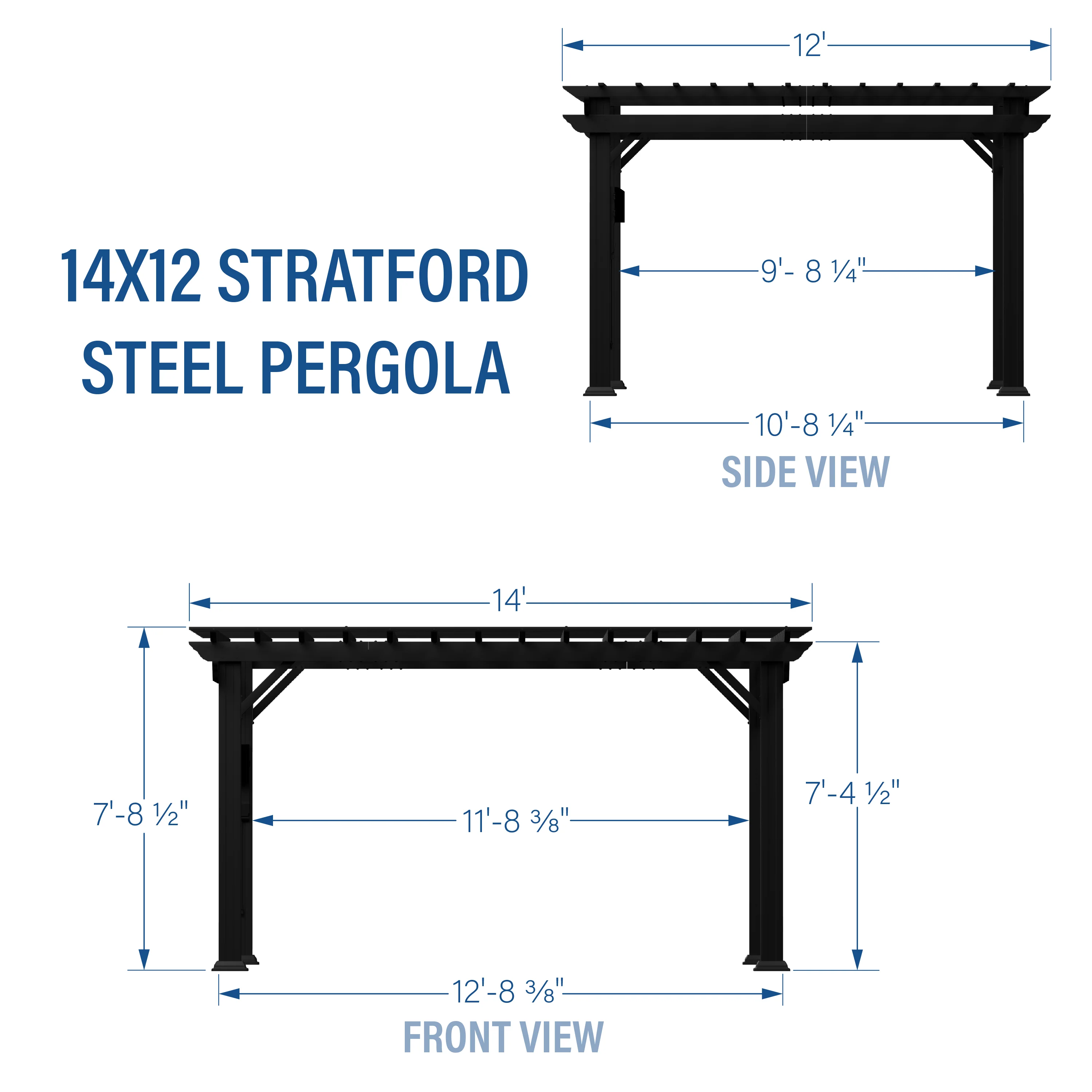 14x12 Stratford Traditional Steel Pergola With Sail Shade Soft Canopy