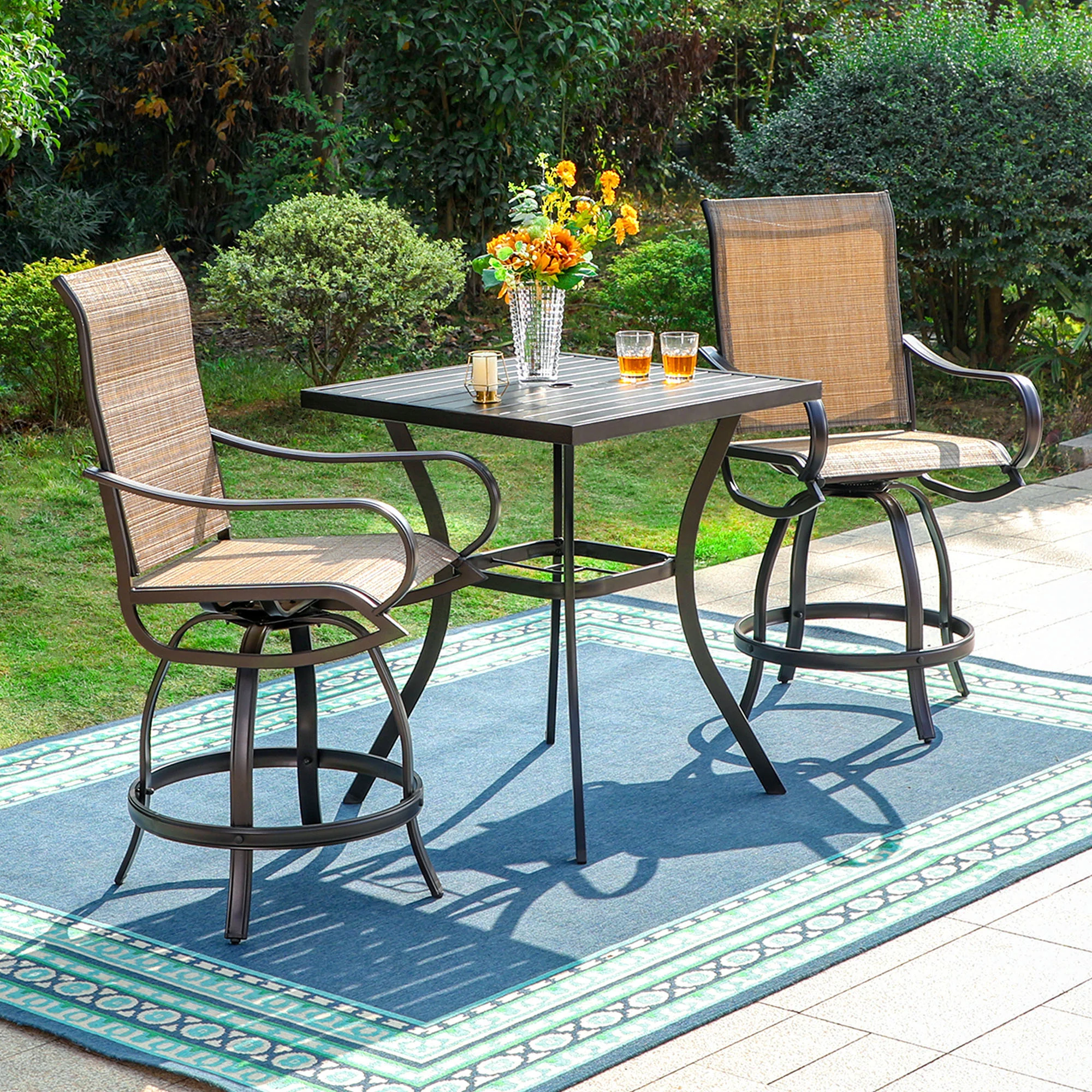 Sophia & William Outdoor Bar Stool Sets Swivel Textilene Bar Stools with Reinforced Base & Square High Bar Table