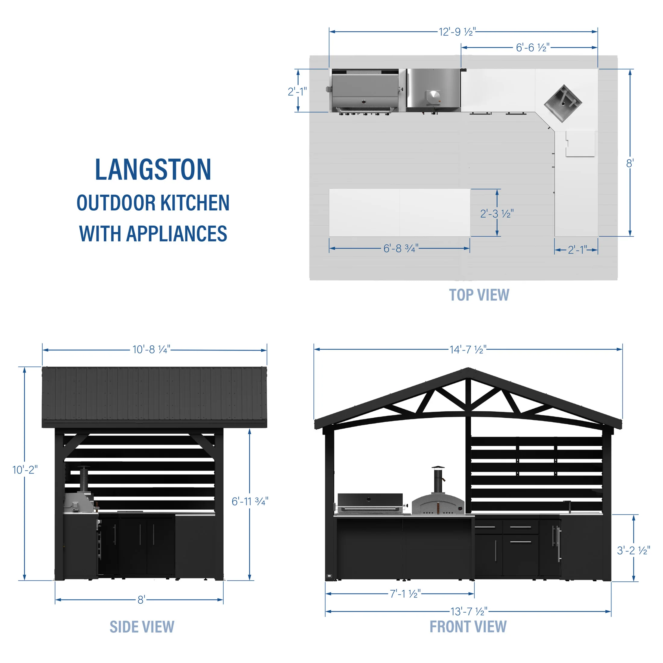 Langston Outdoor Kitchen with Refrigerator and Built-In Appliance Unit