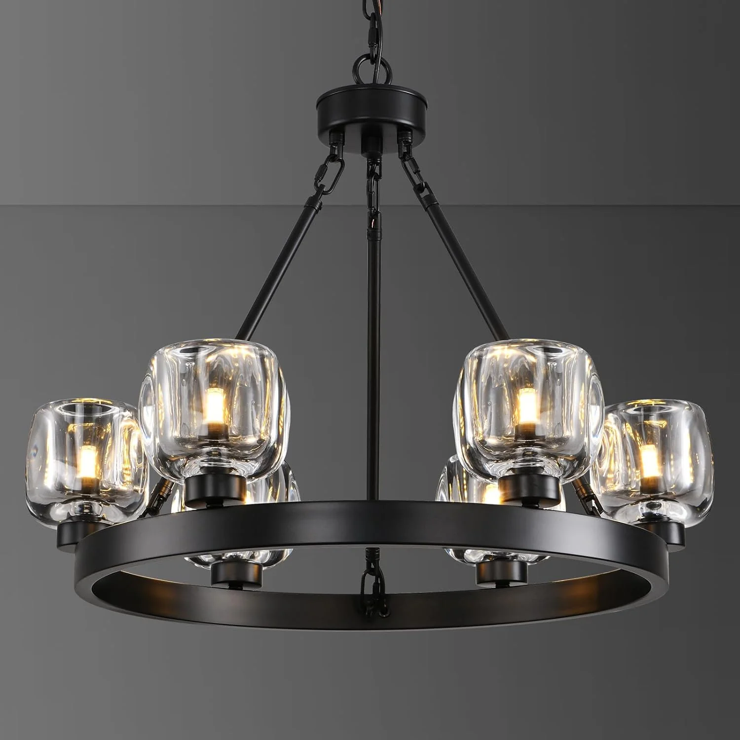 Wagon Wheel Glass Round Chandelier