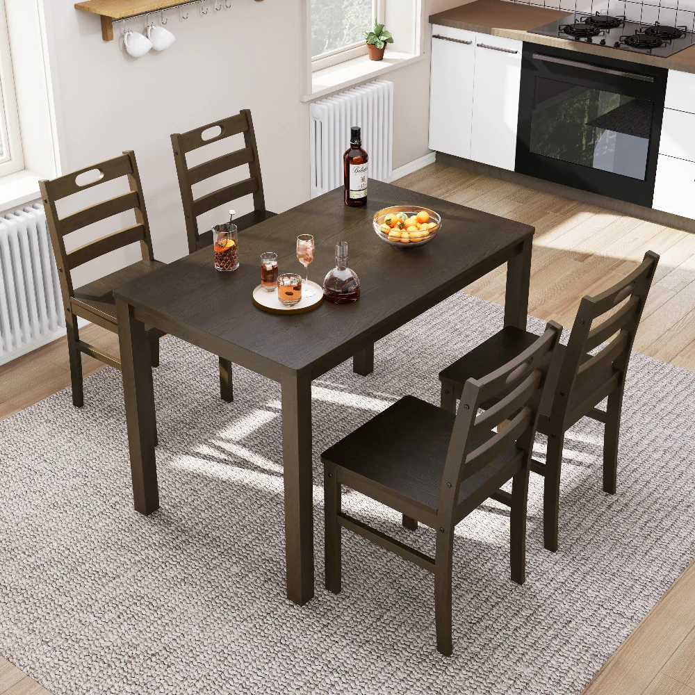 5-Piece Solid Rubber Wood Dining Set for Kitchen and Dining Room - PHI VILLA