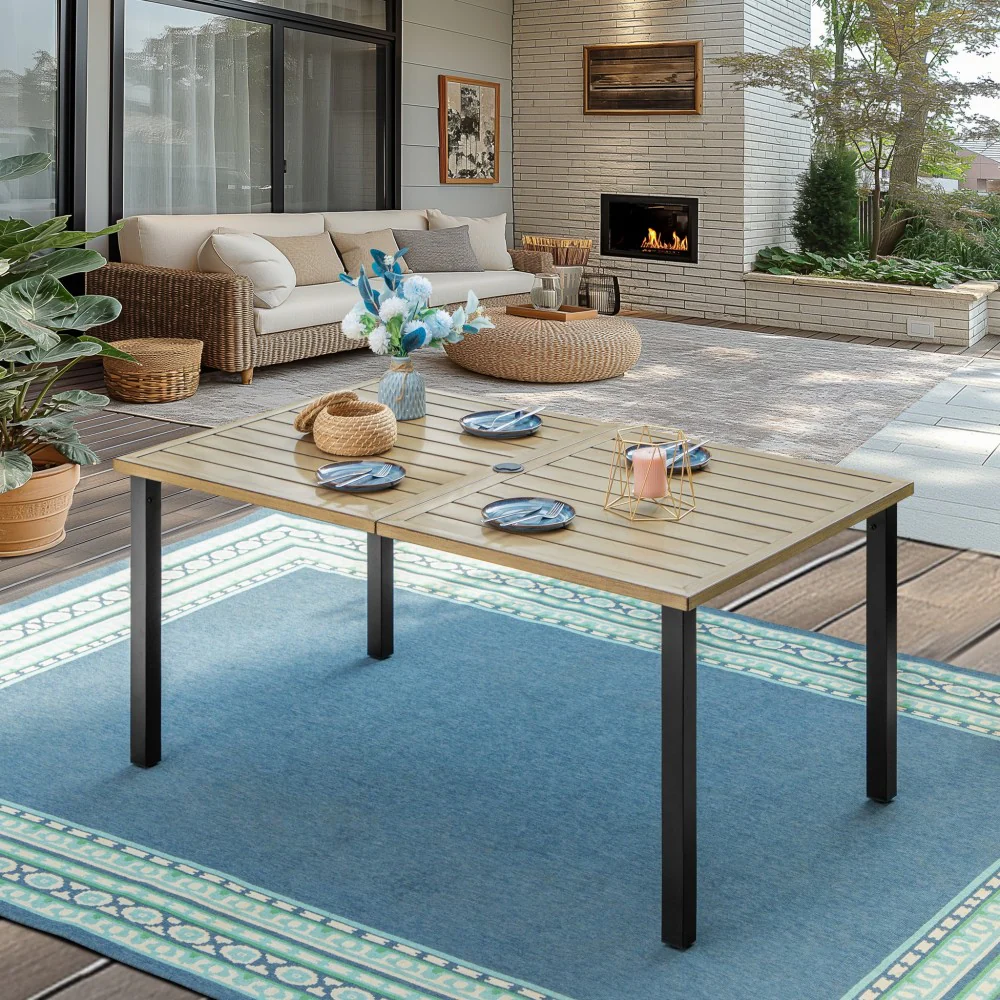 MFSTUDIO Wood-grain Patio Dining Table