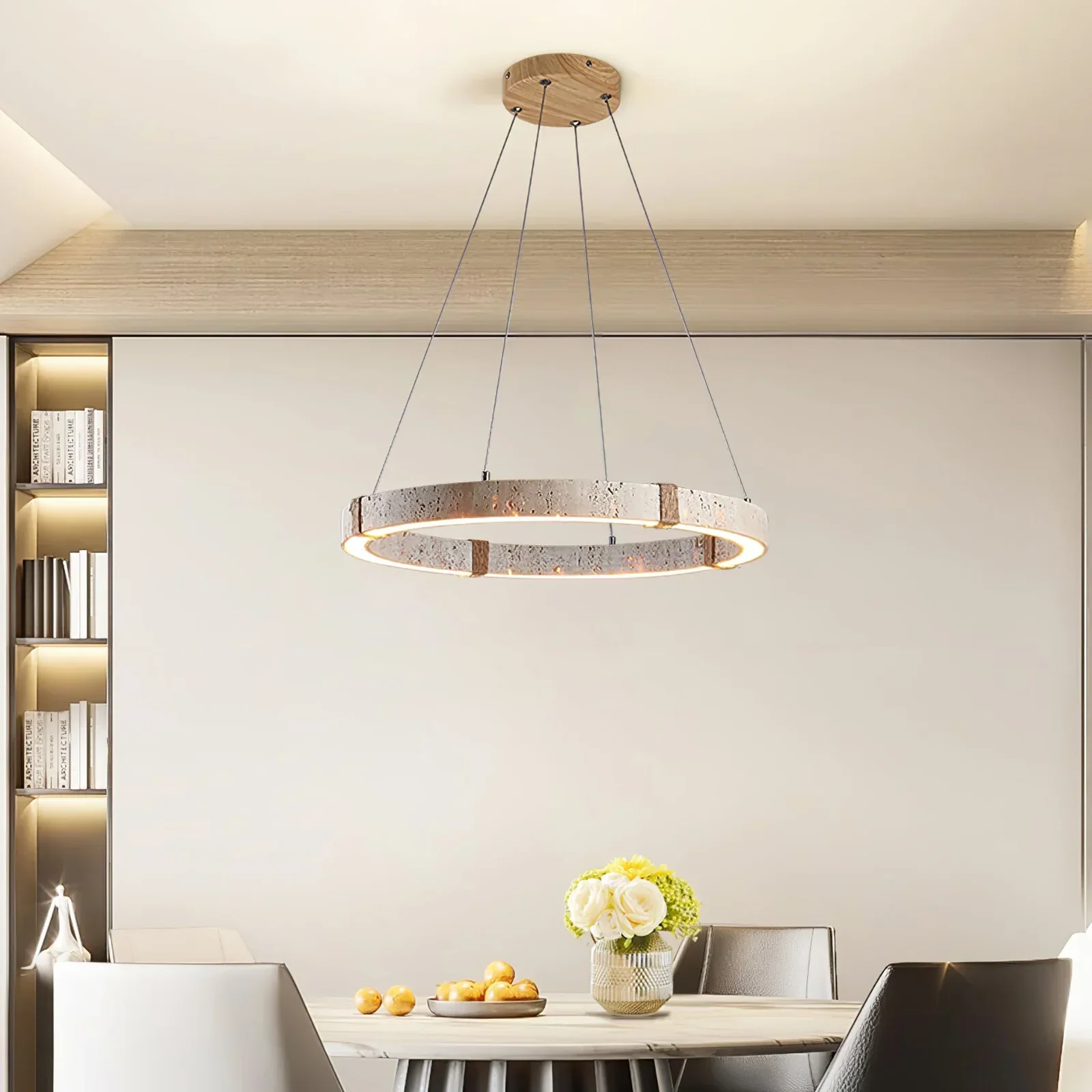 Round Travertine Dainolite Chandelier