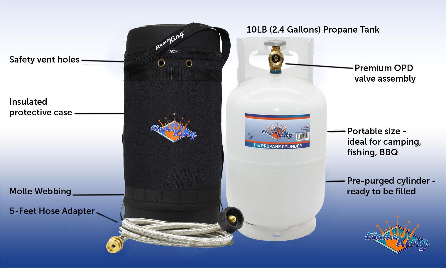 Flame King Propane Gas Hauler Kit 10lb Propane Tank, Adapter Hose and Insulated Protective Carry Case
