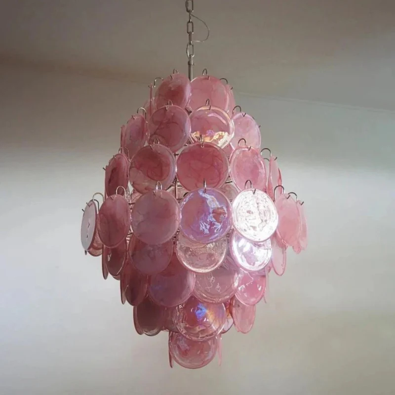 Lorina Pink Vintage Glass Tiered Chandelier