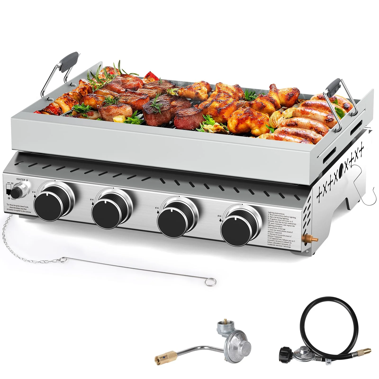 R.W.FLAME 4 Burners 32000BTU Tabletop Stainless Steel Gas Grill with handle