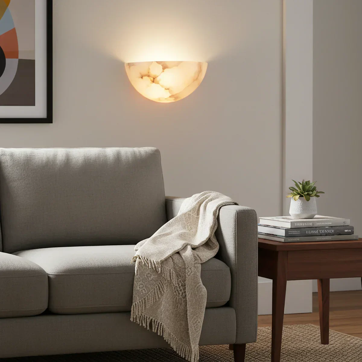 Alabaster Windham Half Bowl Wall Sconce