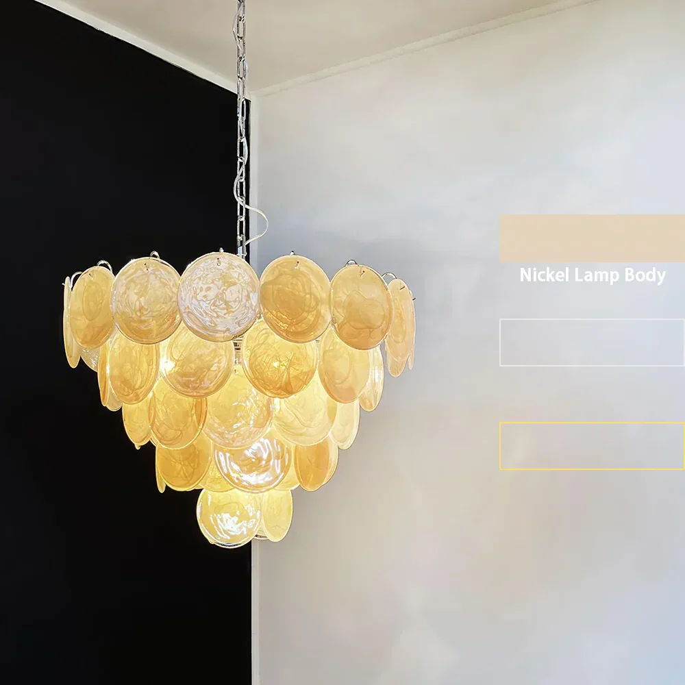 Gold Disk Glass Round Chandelier