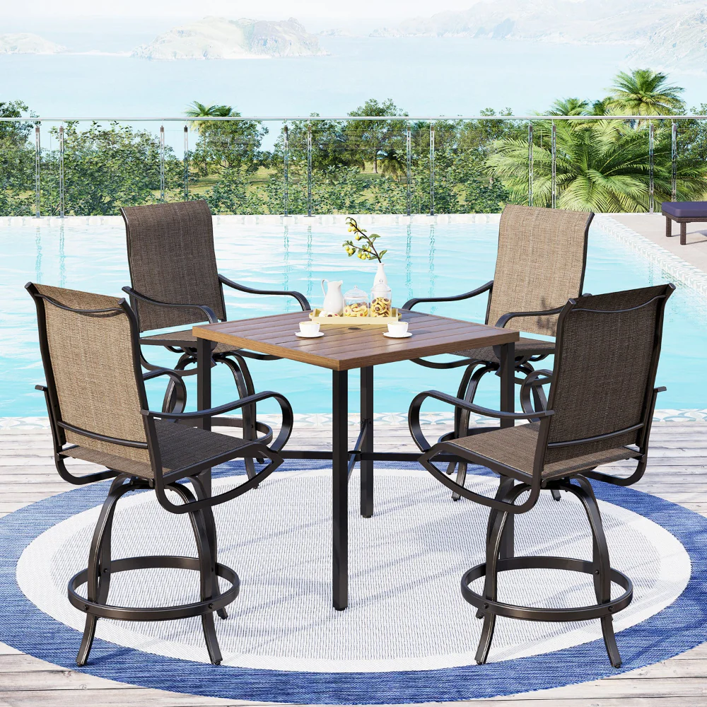 Sophia & William 5-Piece Patio Bar Stool Set High Table & Reinforced Textilene Bar Stools