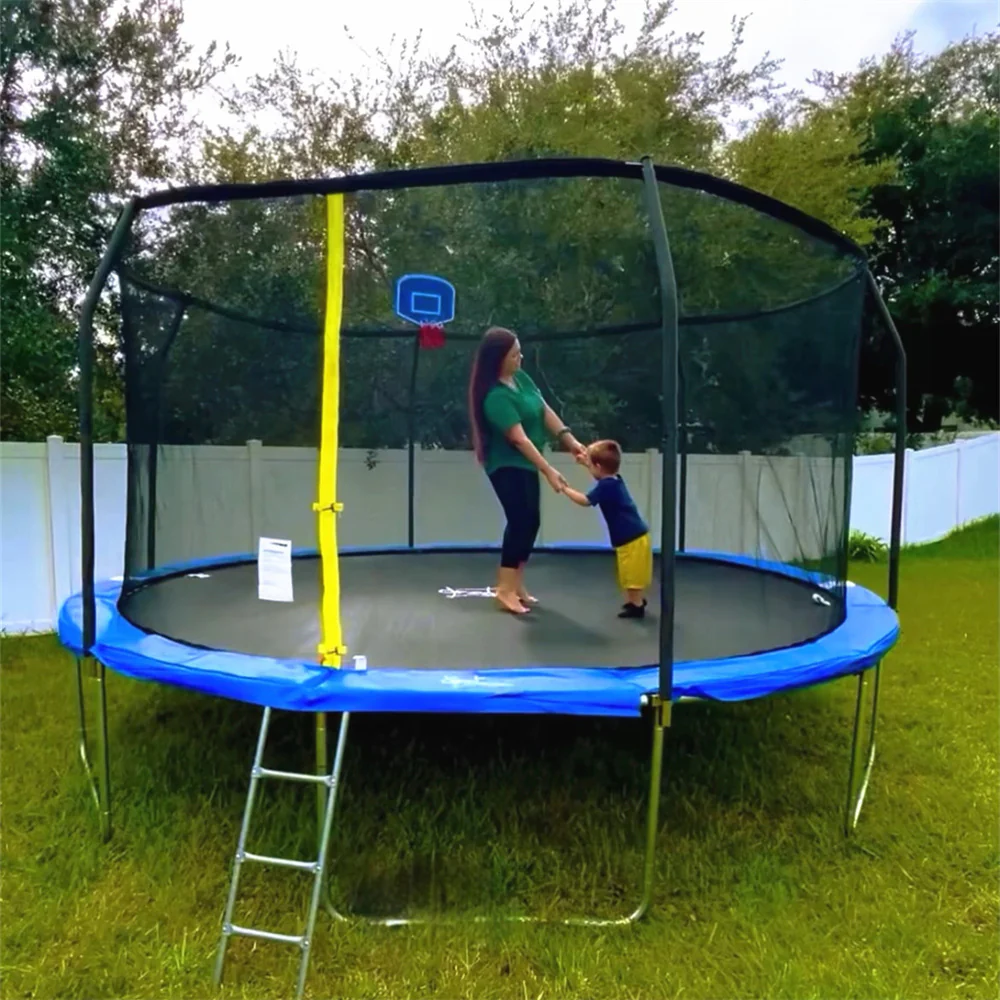 ALPHA CAMP Outdoor Trampoline with Basketball Hoop and Ladder