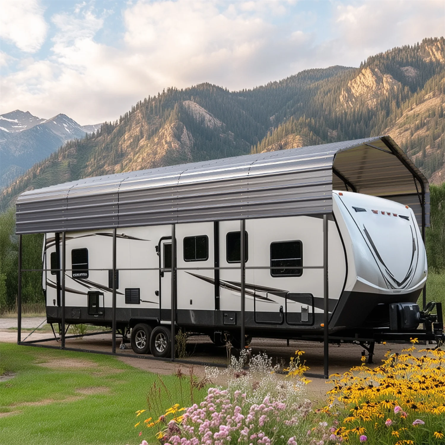 14ft Galvanized Heavy-Duty Outdoor Metal High RV Carports - PHI VILLA