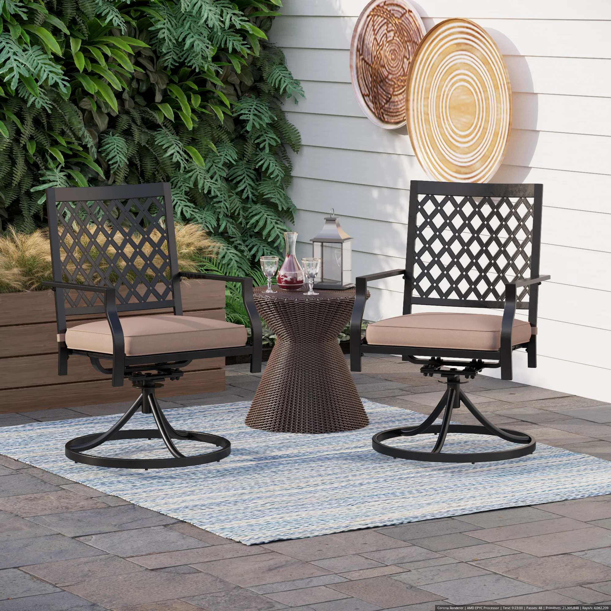 Phi Villa Outdoor Patio Swivel Dining Chairs fits Garden Backyard - Set of 2