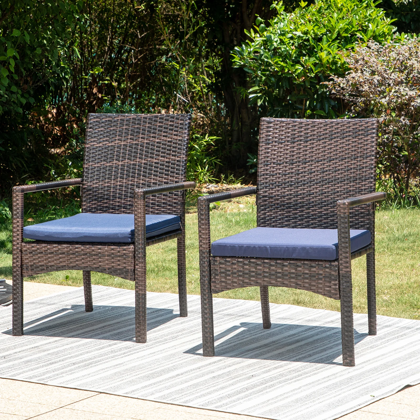 MFSTUDIO Rattan Steel Cushioned Patio Chairs, Outdoor Chairs, Set of 2