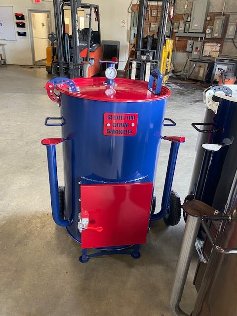 Short Rib Drum Smokers Blue and Red