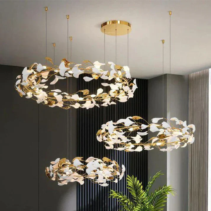 Ceramic Ginkgo Rings Branch Chandelier