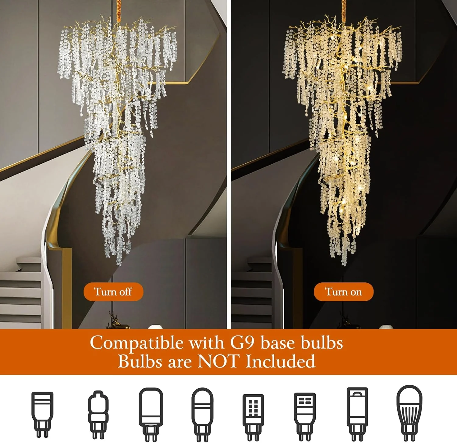 Cathy Modern Crystal Tree Branch Staircase Chandelier 95
