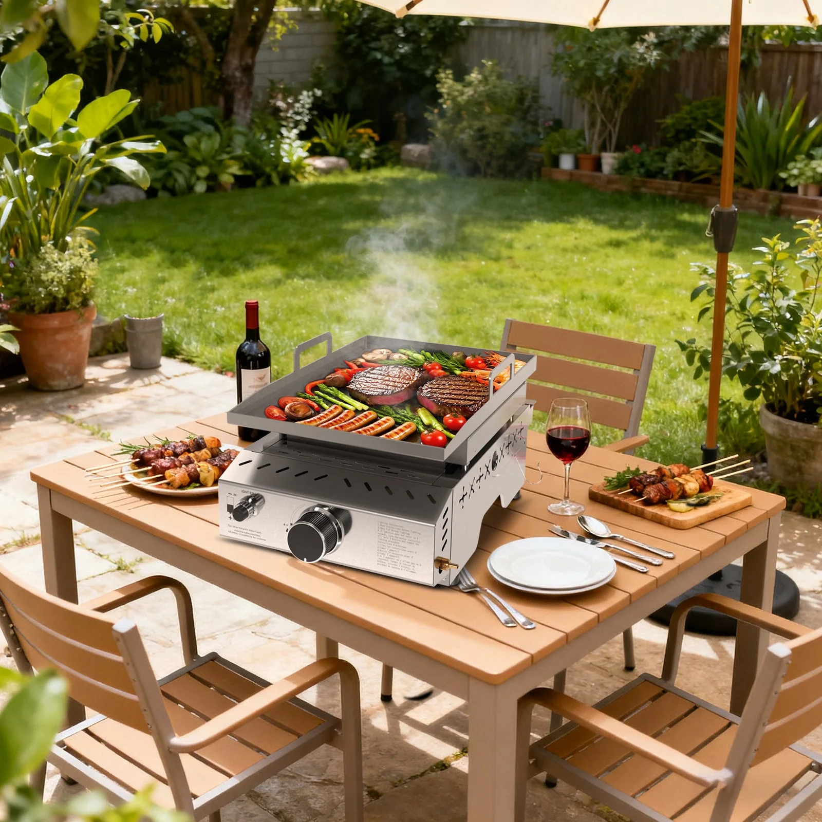 R.W.FLAME 18 Inch 8000 BTU Stainless Steel Tabletop Propane Grill with Handle