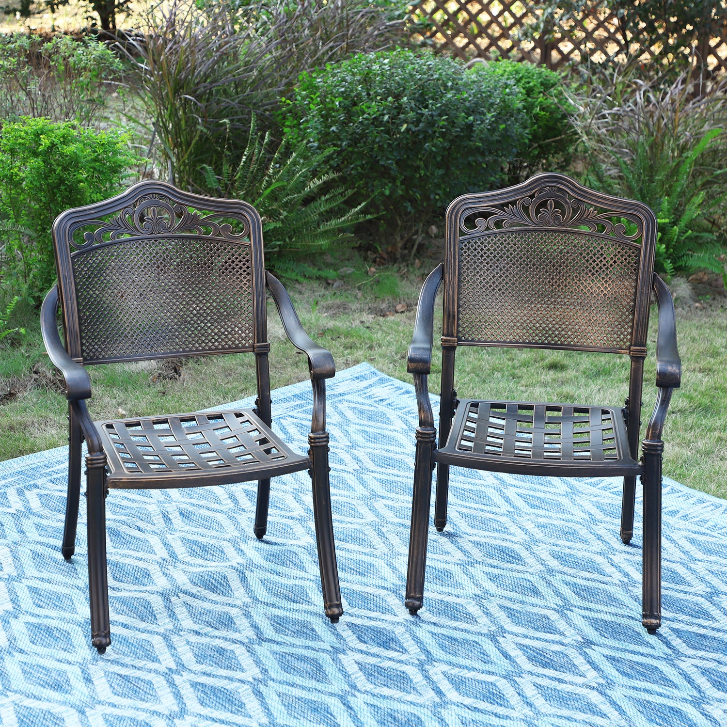 PHI VILLA Cast Aluminum Pattern Patio Dining Chairs, Set of 2