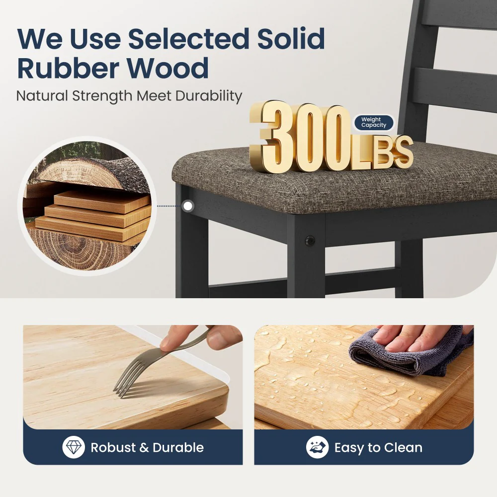 5-Piece Modern Farmhouse Dining Set with Faux Marble Tabletop & Rubber Wood Chairs- PHI VILLA