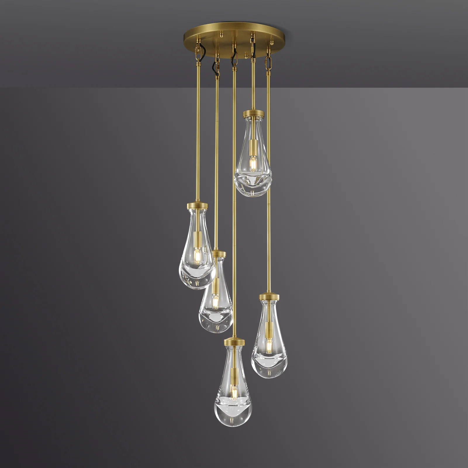 Raindrop Round Bedroom Chandelier 5 Lights 14