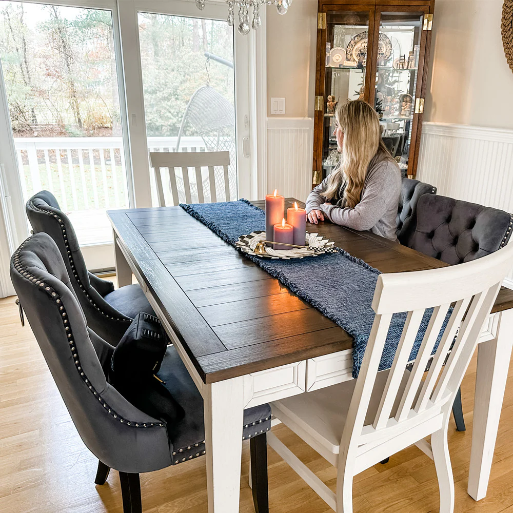 Velvet Tufted Wing Back Side Dining Room Chairs Set of 6 with Button Back-MFSTUDIO