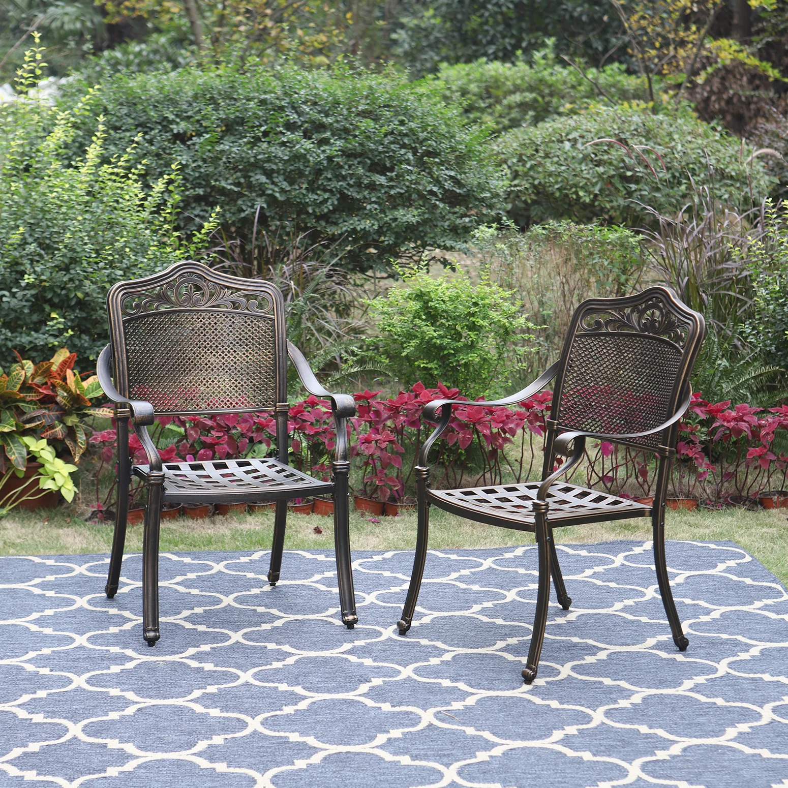 PHI VILLA Cast Aluminum Pattern Patio Dining Chairs, Set of 2