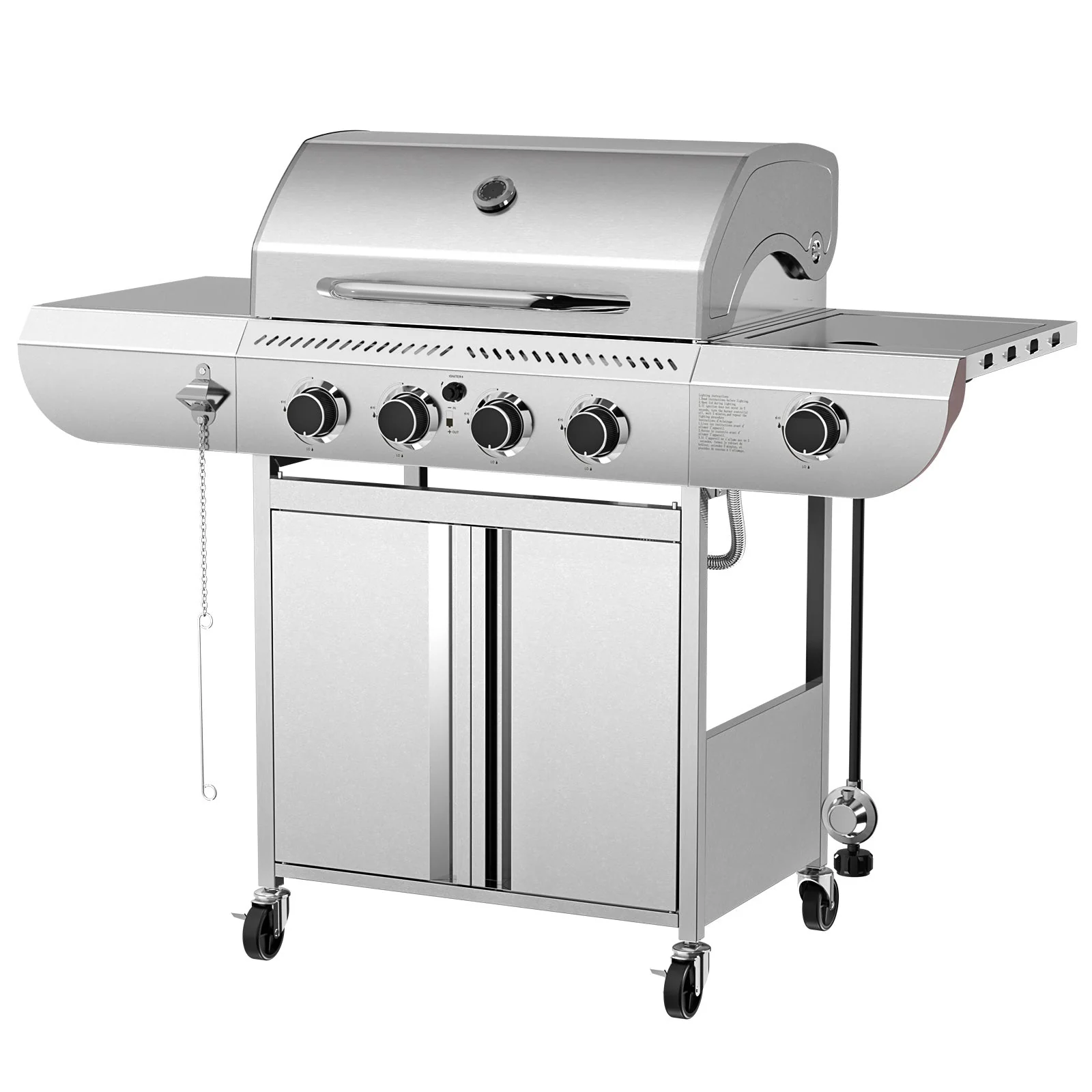 R.W.FLAME 4-Burner 42000 BTU Propane Gas Grill with Side Burners Stainless Steel for Patio Yard