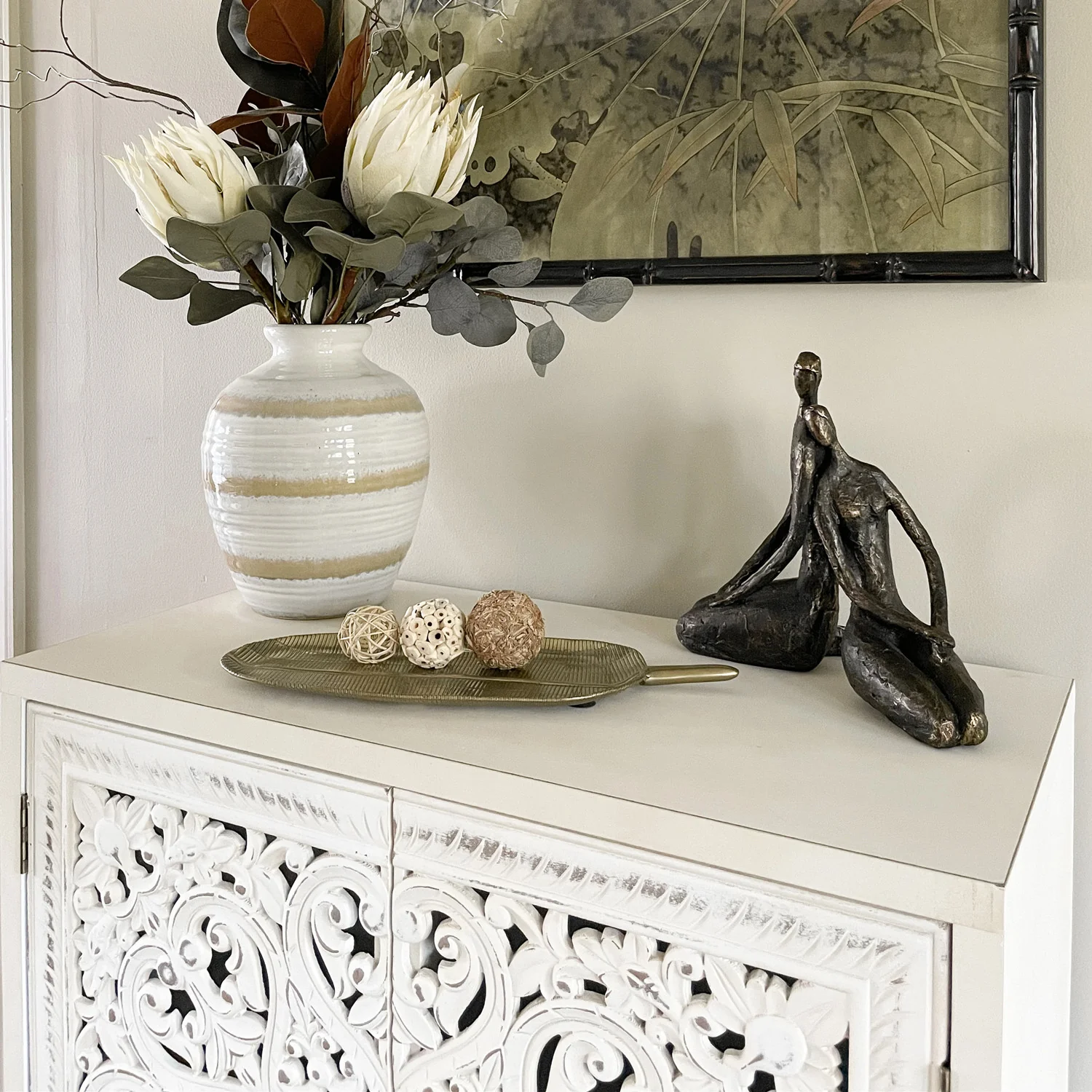 White Carved Accent Cabinet - MFSTUDIO