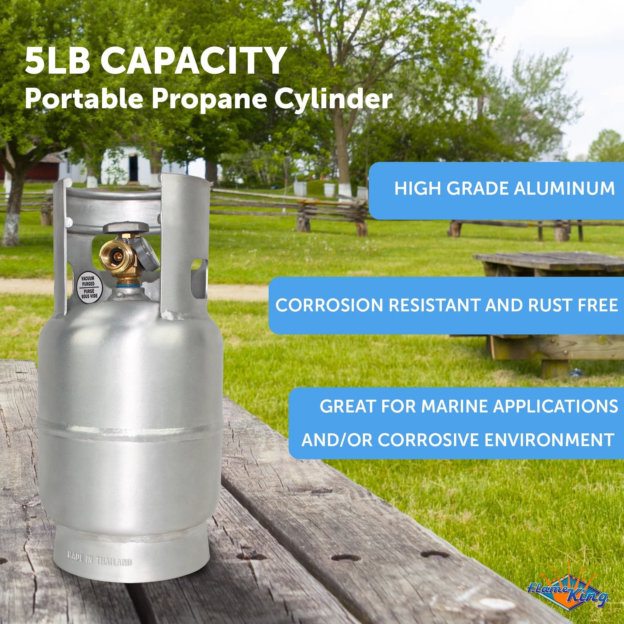 Flame King Lightweight 5lb Aluminum Propane Tank LP Cylinder with OPD & Gauge