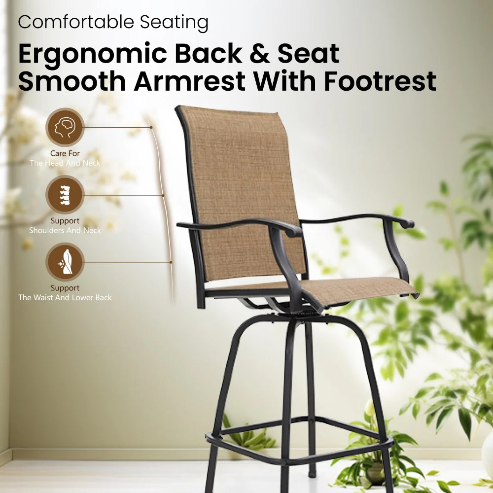 Sophia & William 3-Piece Outdoor Bar Set-Sea Stone Table & Textilene Swivel Stools for Patio