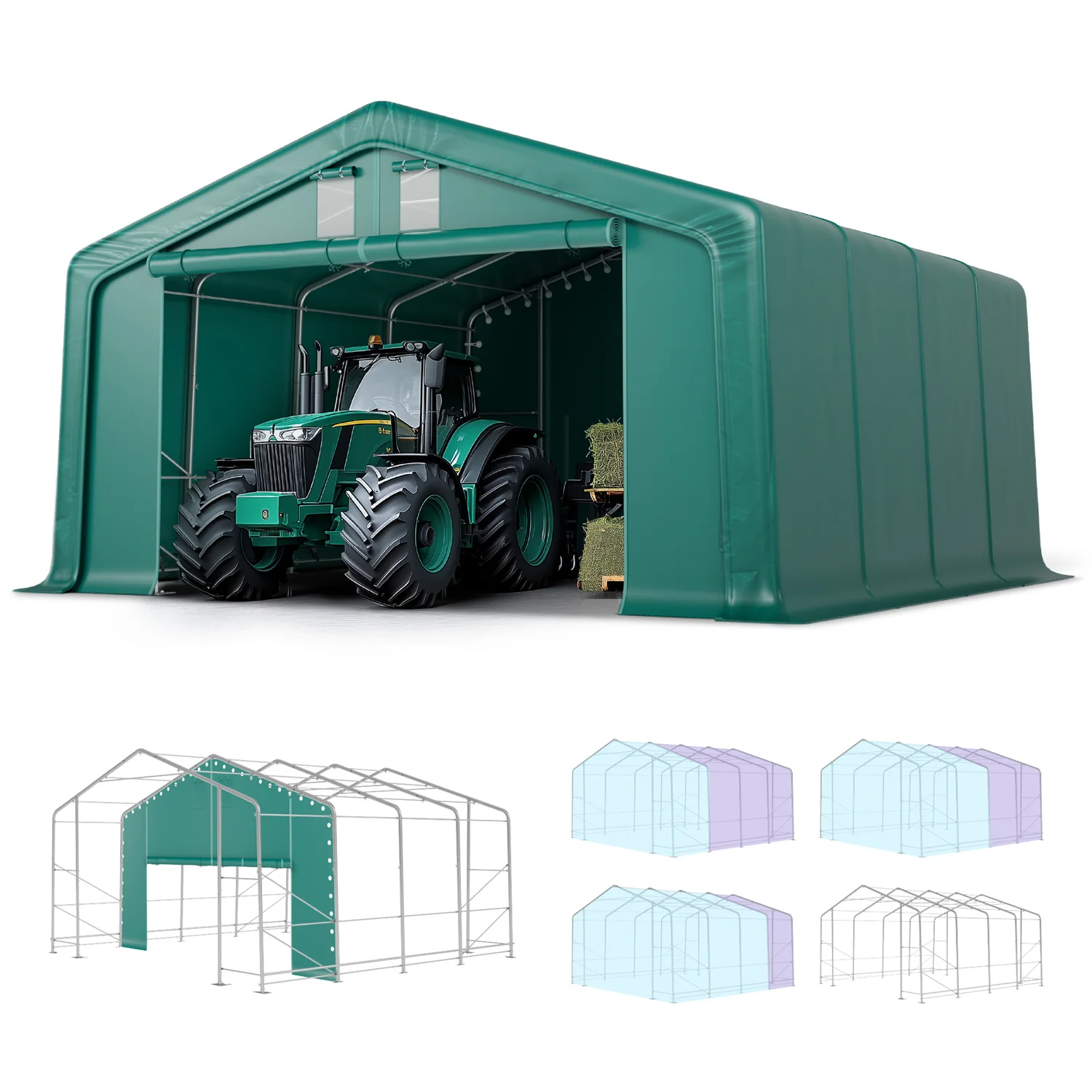 PHI VILLA 20x20ft Green Heavy Duty Storage Canopy Tent for Vehicles & Boats