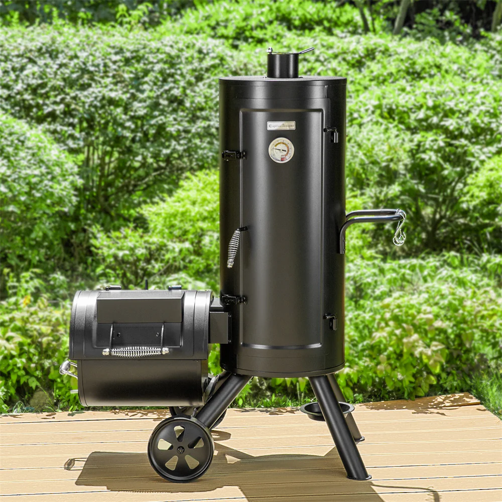 Captiva Designs 2-In-1 Vertical Offset Charcoal Smoker & BBQ Grill
