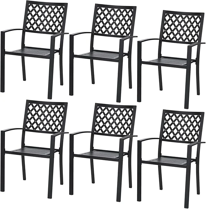 PHI VILLA 6pcs Metal Patio Dining Chairs with Armrest for Kitchen,Backyard,Balcony