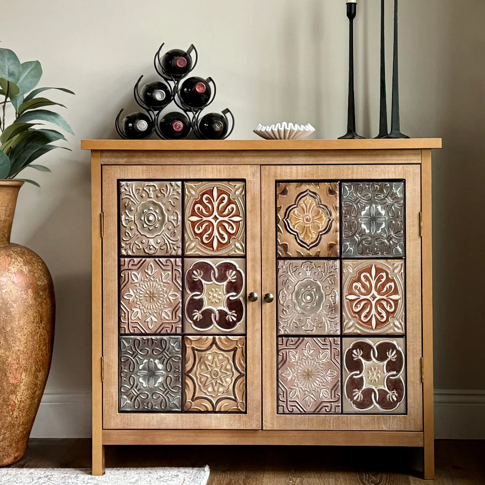 Antique Metal Block Veneer Accent Cabinet-MFSTUDIO