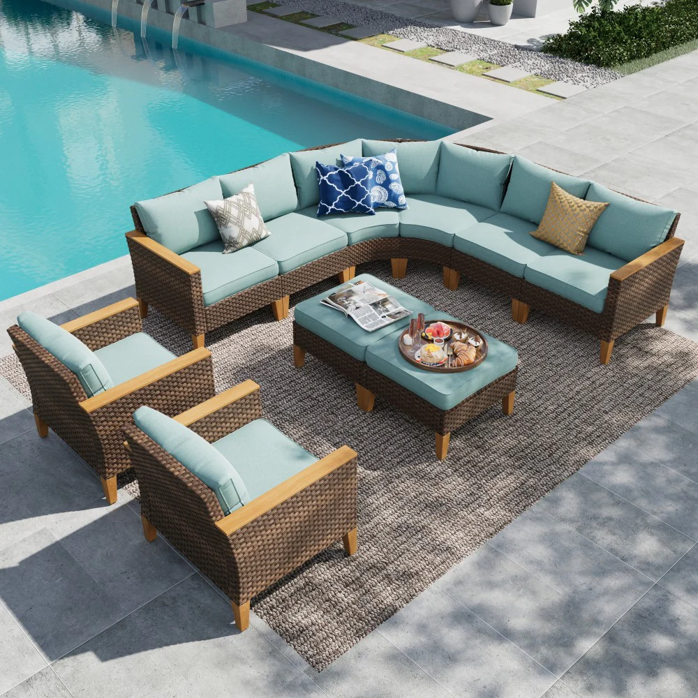 PHI VILLA 10/11 Pieces Rattan Half-Moon Curved Luxury Outdoor Sofa Sectional