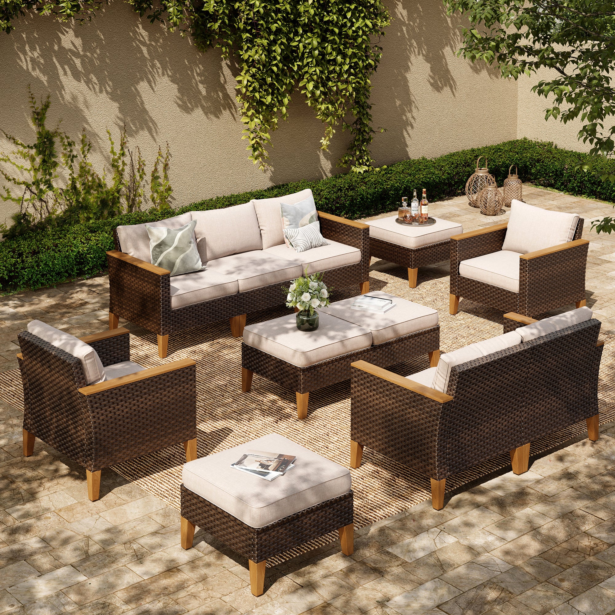 PHI VILLA 12-Piece Luxury Rattan Outdoor Sofa Sectional