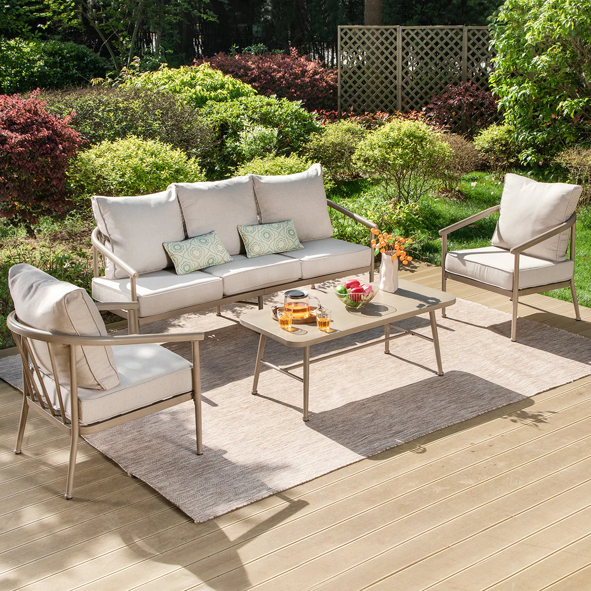 Sophia & William 5-Seat Windsor-style Wood-grain Outdoor Sofa Set with Coffee Table