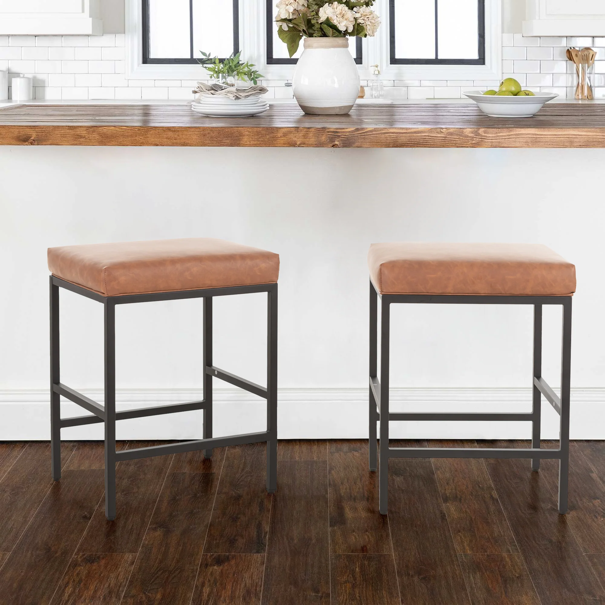 PHI VILLA Square Counter Height Bar Stools with Water-Proof PU Leather Seat